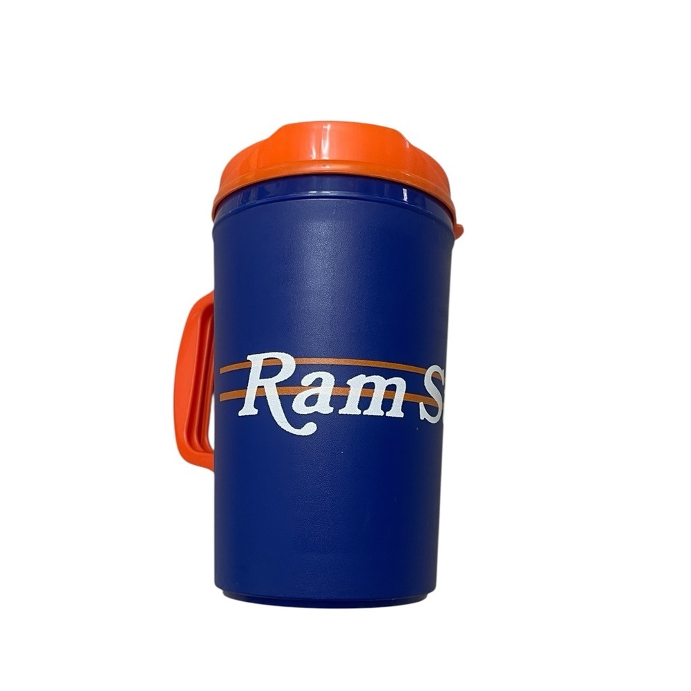 Vintage Aladdin Rams Store Insulated Travel Mug Blue Orange USA 1990s Retro